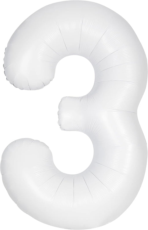 34" White Number 3 Foil Balloon