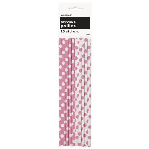 Hot Pink Dots Paper Straws 10pk