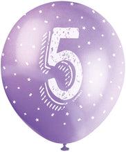 12'' Pearlised Latex Assorted Number 5 Birthday Balloons