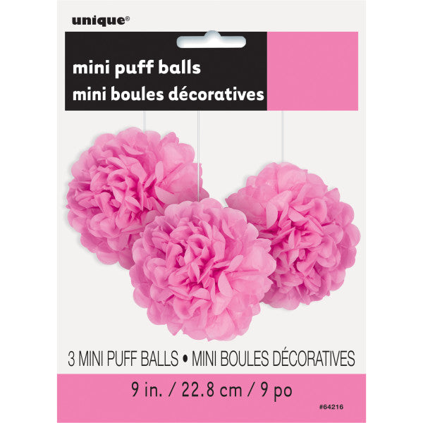 Hot Pink Mini Puff Tissue Decorations, 3pk