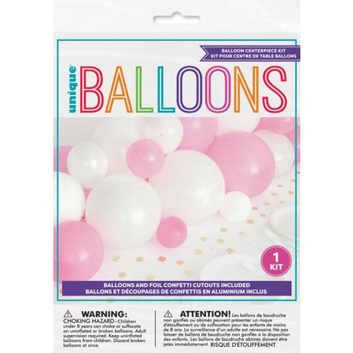 Pink/White Balloon Centrepiece - Includes Confetti Cutouts