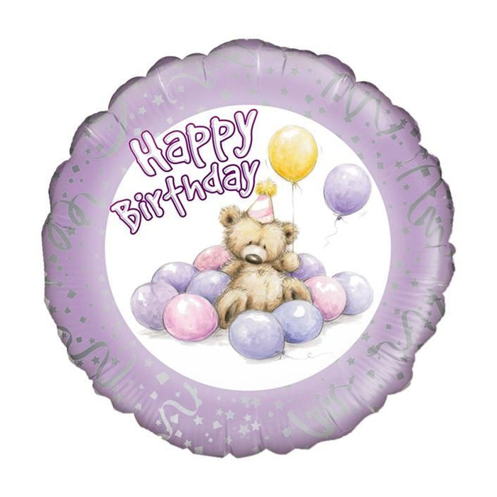 18'' Foil Happy Birthday Cute Bear Lilac