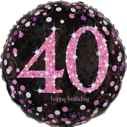 18'' Black & Pink Sparkling 40th Foil