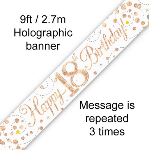 White & Rose Gold 18th Birthday Foil Banner