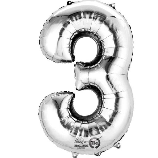 16'' Foil Number 3 - Silver Packaged Air Fill (Anagram)
