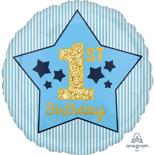 18'' Blue & Gold 1st Birthday Boy Foil Balloon