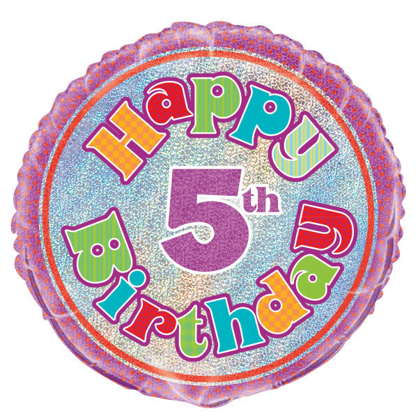 Age 5 Birthday Prism Round Foil Balloon 18'',