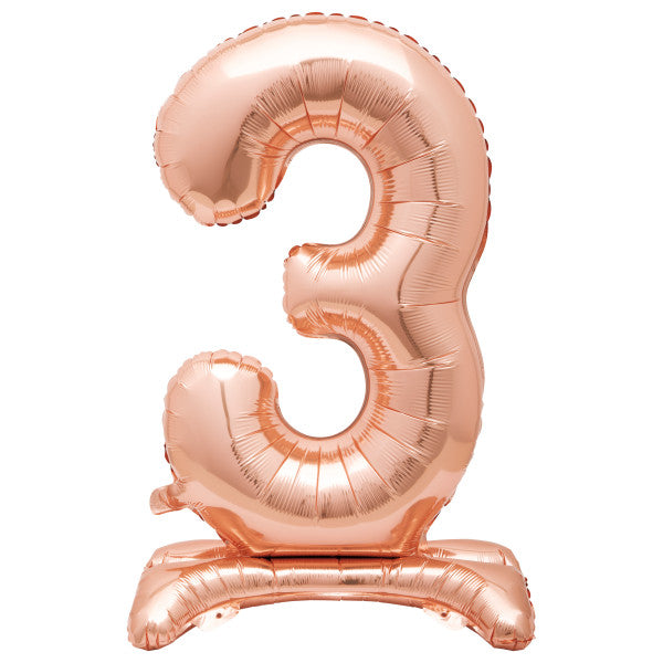 Rose Gold Number 3 Shaped Standing Foil Balloon 30"