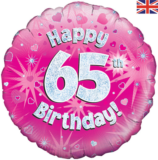 18'' Foil Happy 65th Birthday Pink