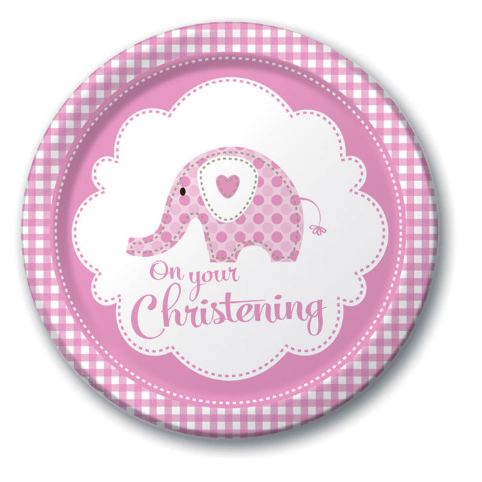 Christening Pink Elephant Dinner Plate 23Cm 8pk