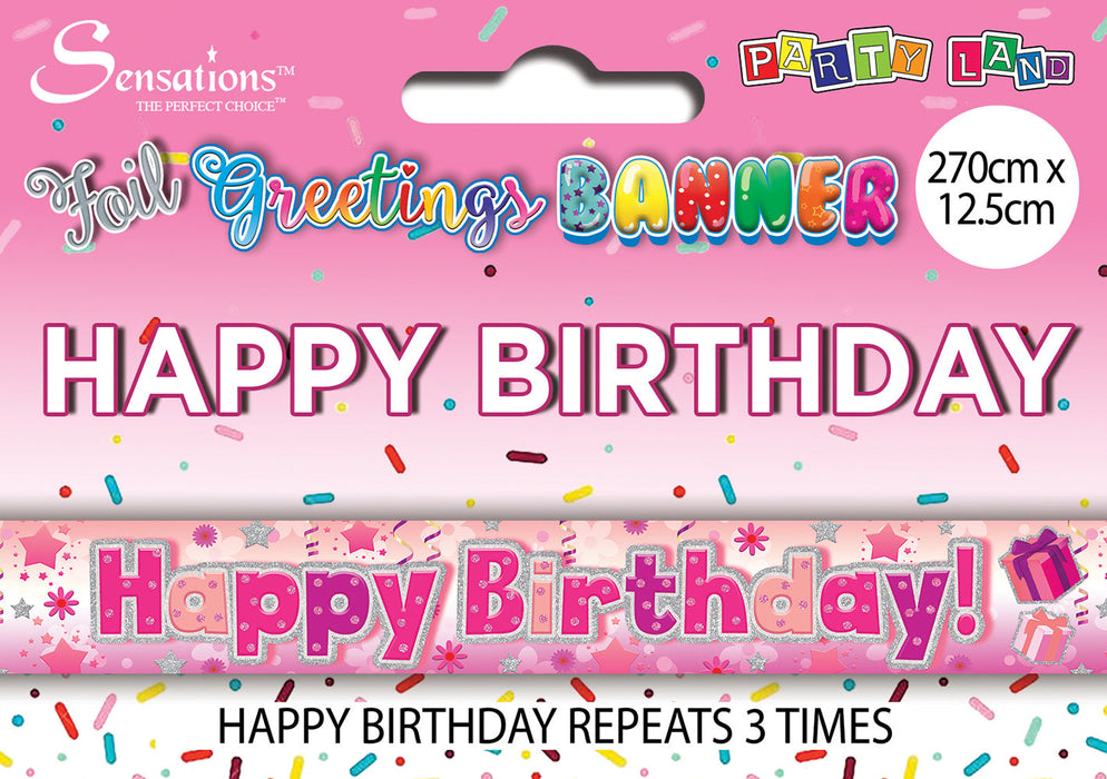 Pink Girly Happy Birthday Banner