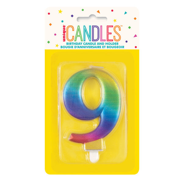 Rainbow Metallic Number 9 Candle