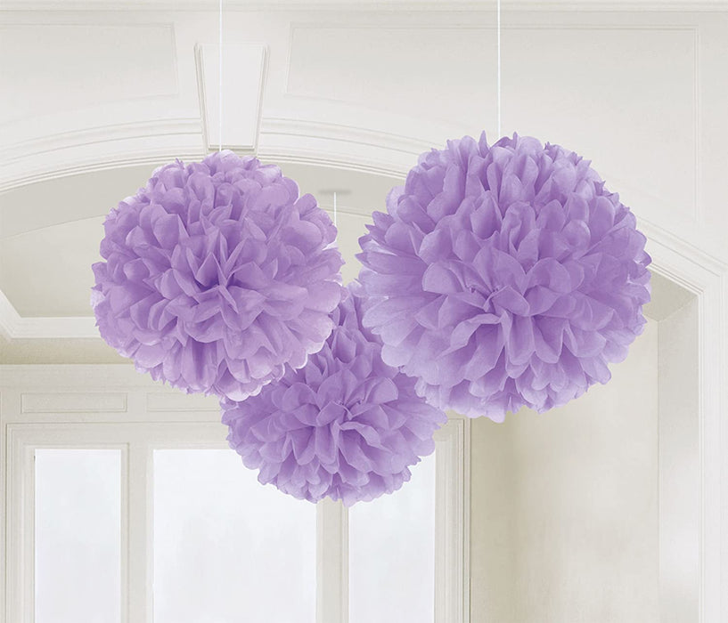 Rounded Lilac Tissue Pom Poms 3Ct