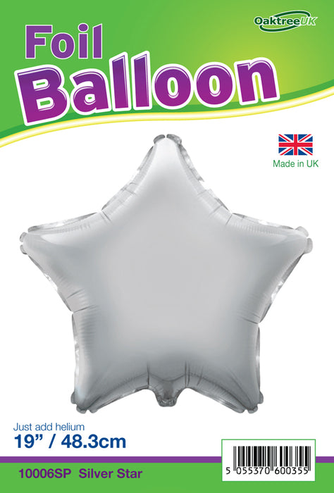 19'' Packaged Silver Star Foil Balloon