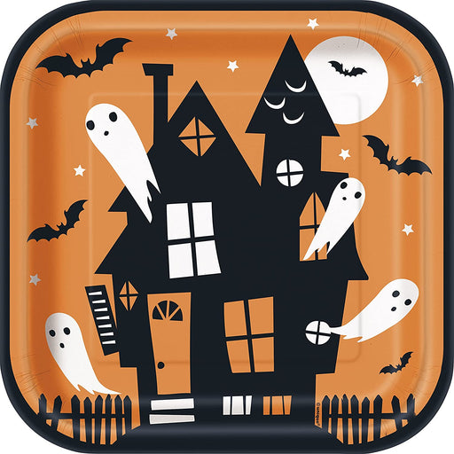 Happy Halloween Haunted House Sqr Plates 23cm