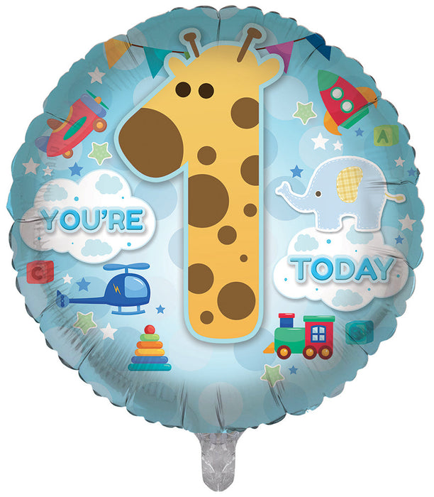 You'Re 1 Today Giraffe/Zebra Blue 18 Inch Foil Balloon