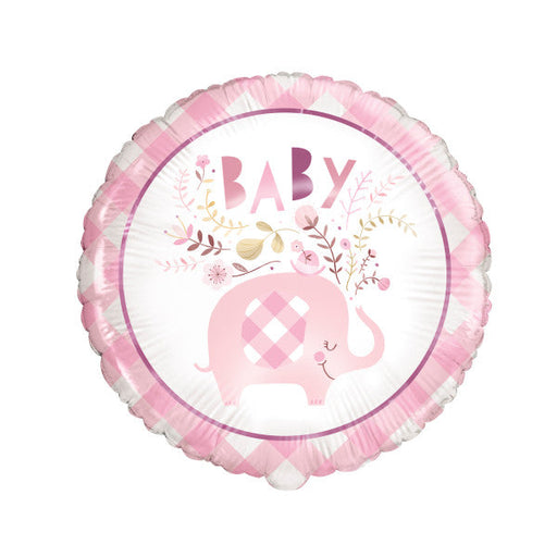 Pink Floral Elephant Round Foil Balloon 18''