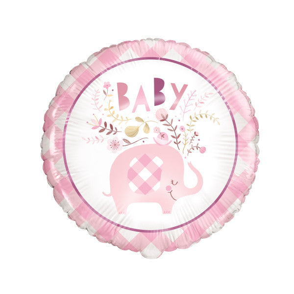 Pink Floral Elephant Round Foil Balloon 18''