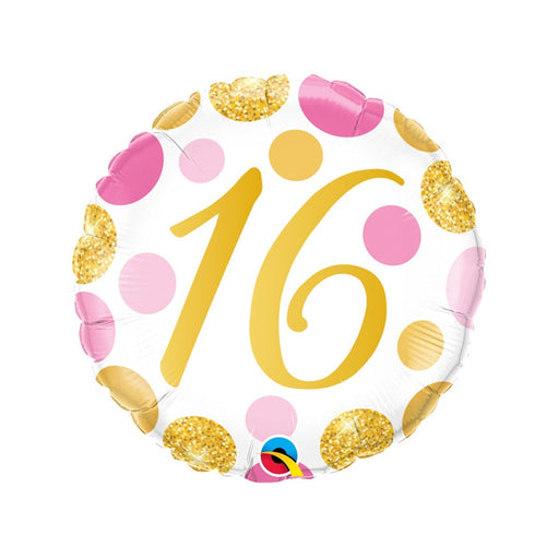 18'' Pink & Gold Dots 16 Birthday Foil