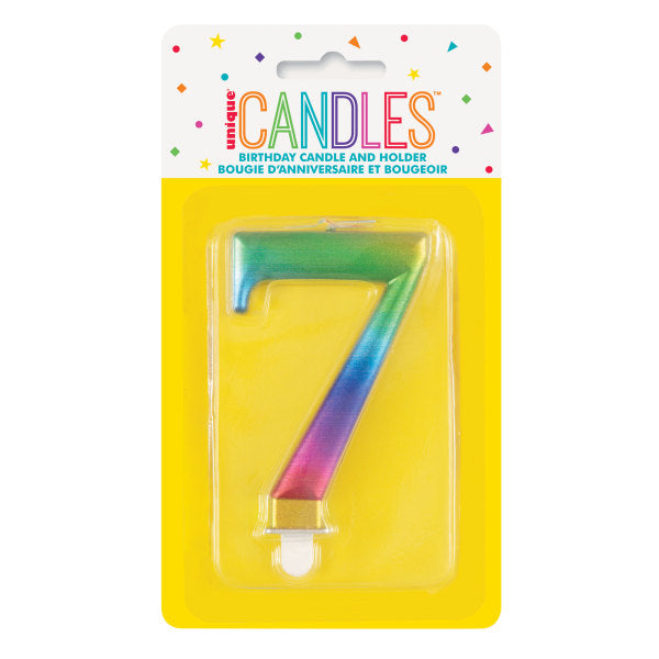 Rainbow Metallic Number 7 Candle