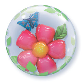 24'' Bright Flower & Butterfly Double Bubble Balloon