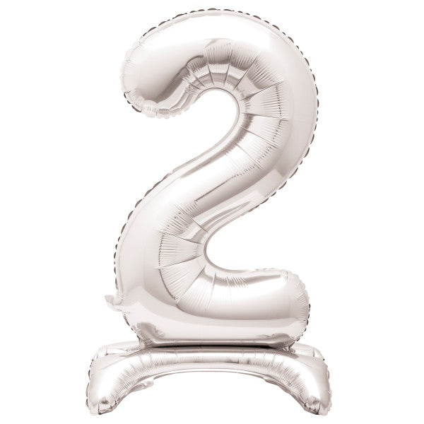Silver Number 2 Shaped Standing Foil Balloon 30"